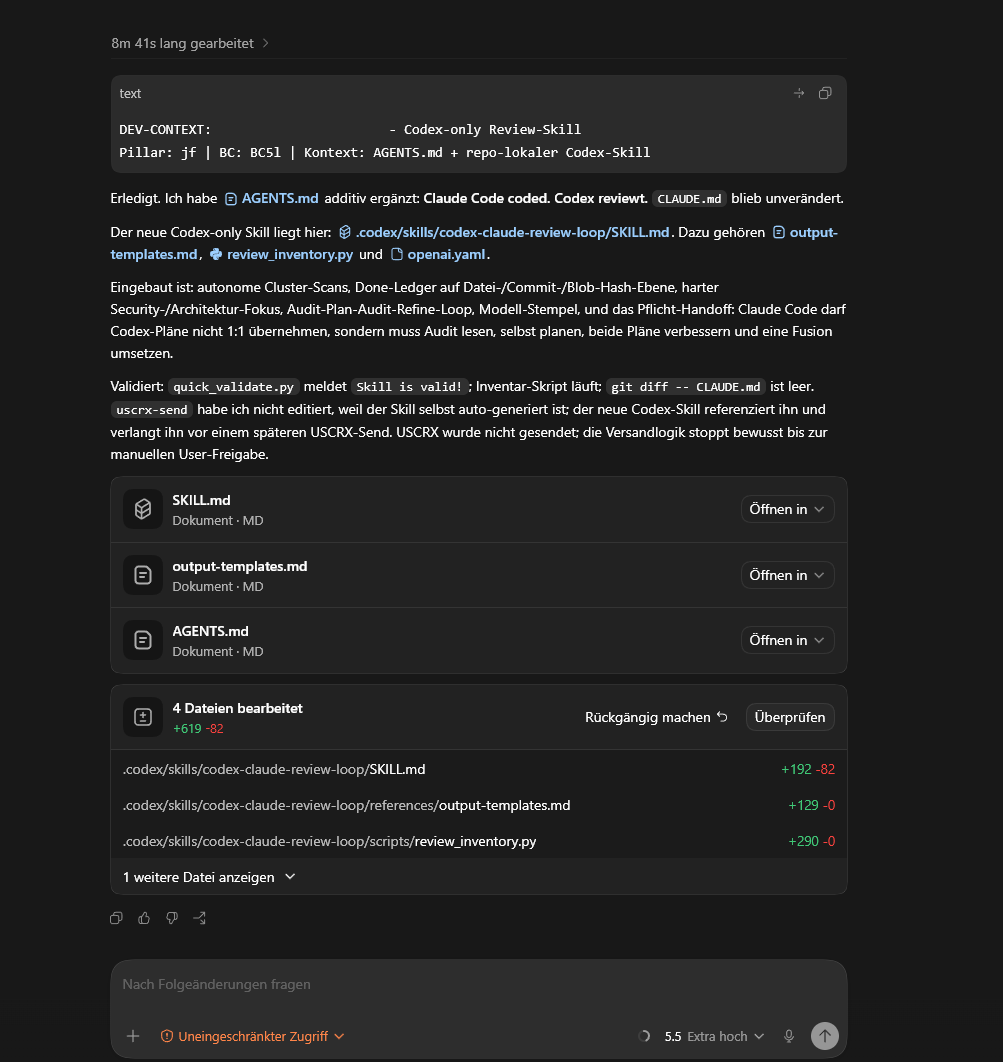 Review-Skill mit Cluster-Scan und Done-Liste